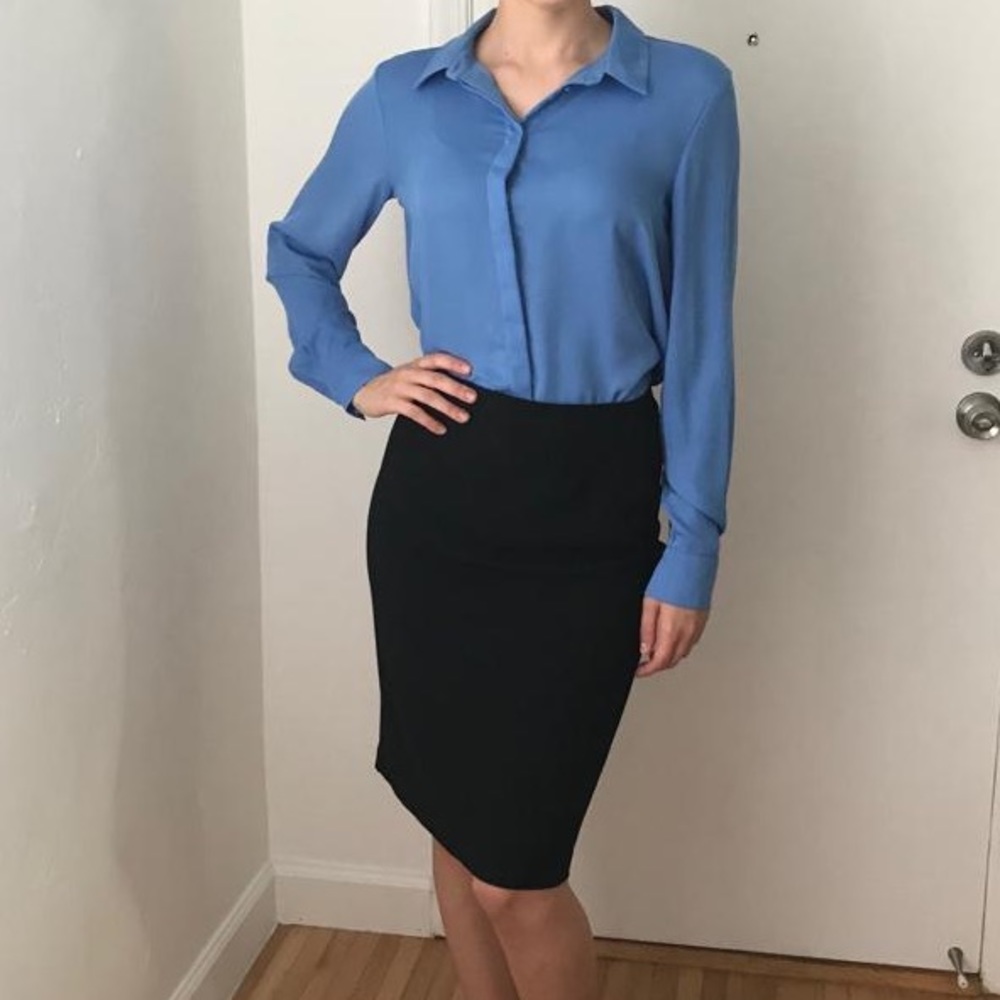 Blue fake silk H&M button down shirt